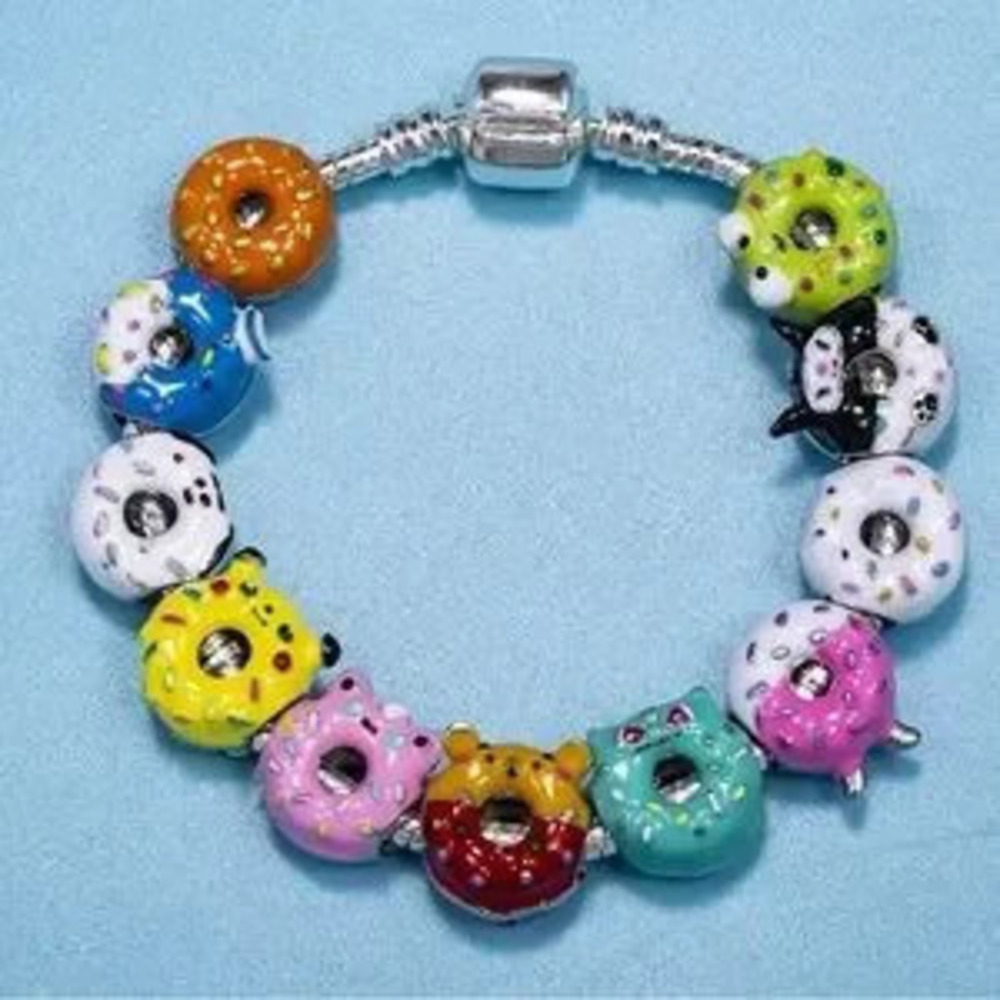 925 Silver Plated Pokemon & Sanrio Hello Kitty Donut Themed Charm Bracelet